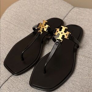 Tory Burch Black Sandals with Gold Buckle - New